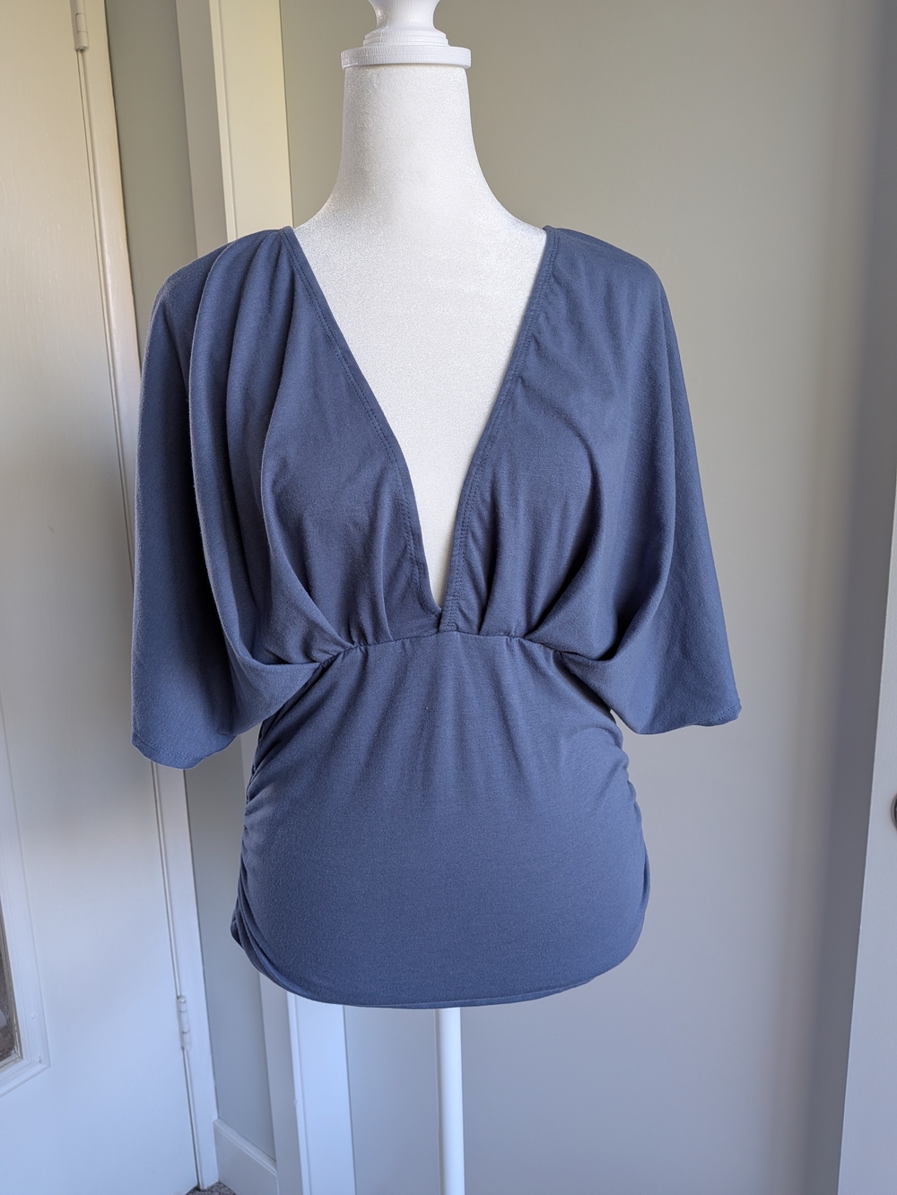 Women's Deep V-Neck Dolman Sleeve Top - Slate Blue